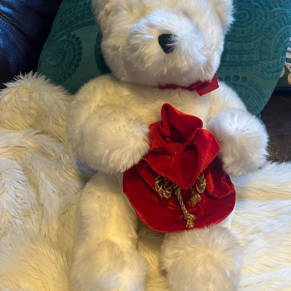 Zales Make a Wish Teddy Bear by Gund White Plush With Red Bag 17” Soft.